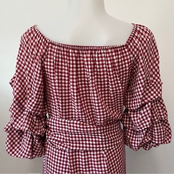 Zara Gingham Viscose Dress with Ruffled Sleeves Red and White Sz XS - Picture 4 of 8